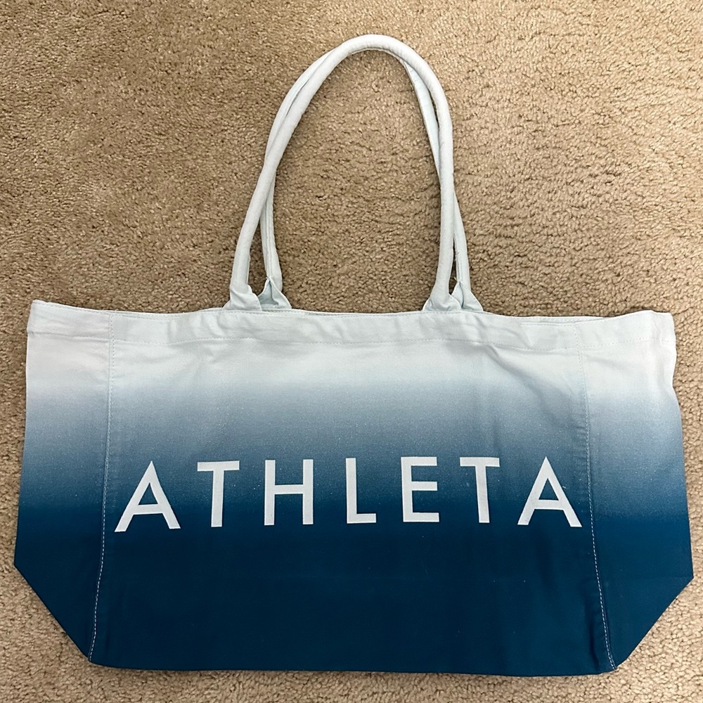 Athleta Shopping Beach Yoga Gym Canvas Tote Bag in Ombré Blue & White‎ EUC